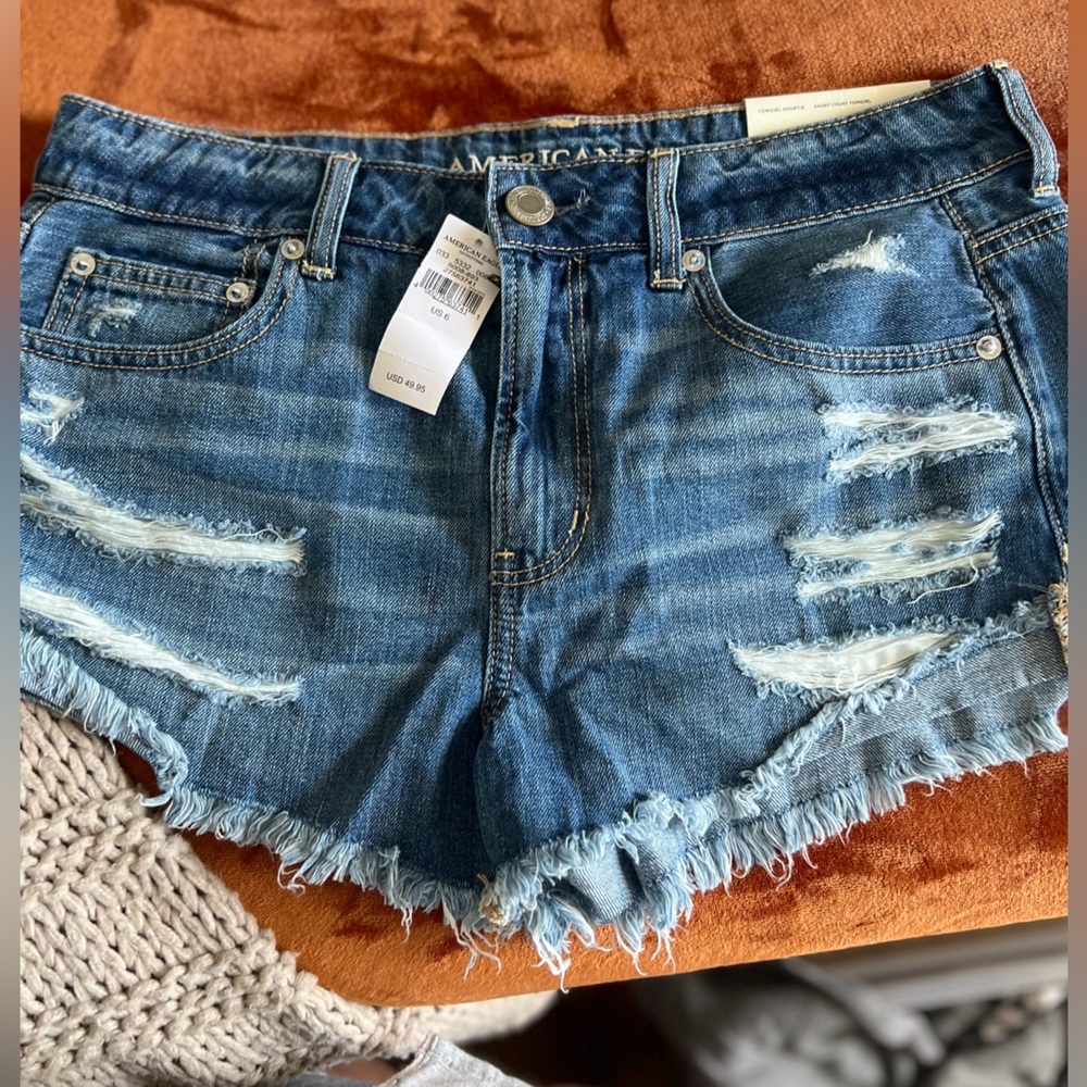 Distressed Denim Blue Shorts